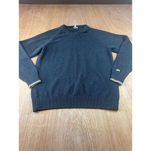 Columbia Men’s V-Neck Sweater Large Navy Blue Cotton Knit Pullover